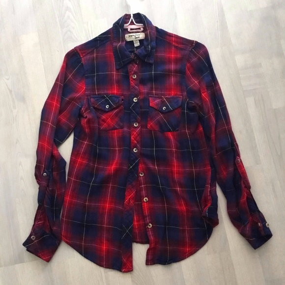 Triple Five Soul Red and Blue Plaid Lumberjack Retro Rustic Cabin Shirt - Picture 1 of 3